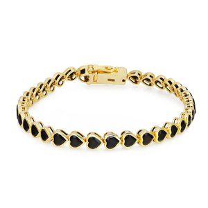Bezel Set Heart Shape Onyx Tennis Bracelet 14K Yellow Gold 7.5 Inches
